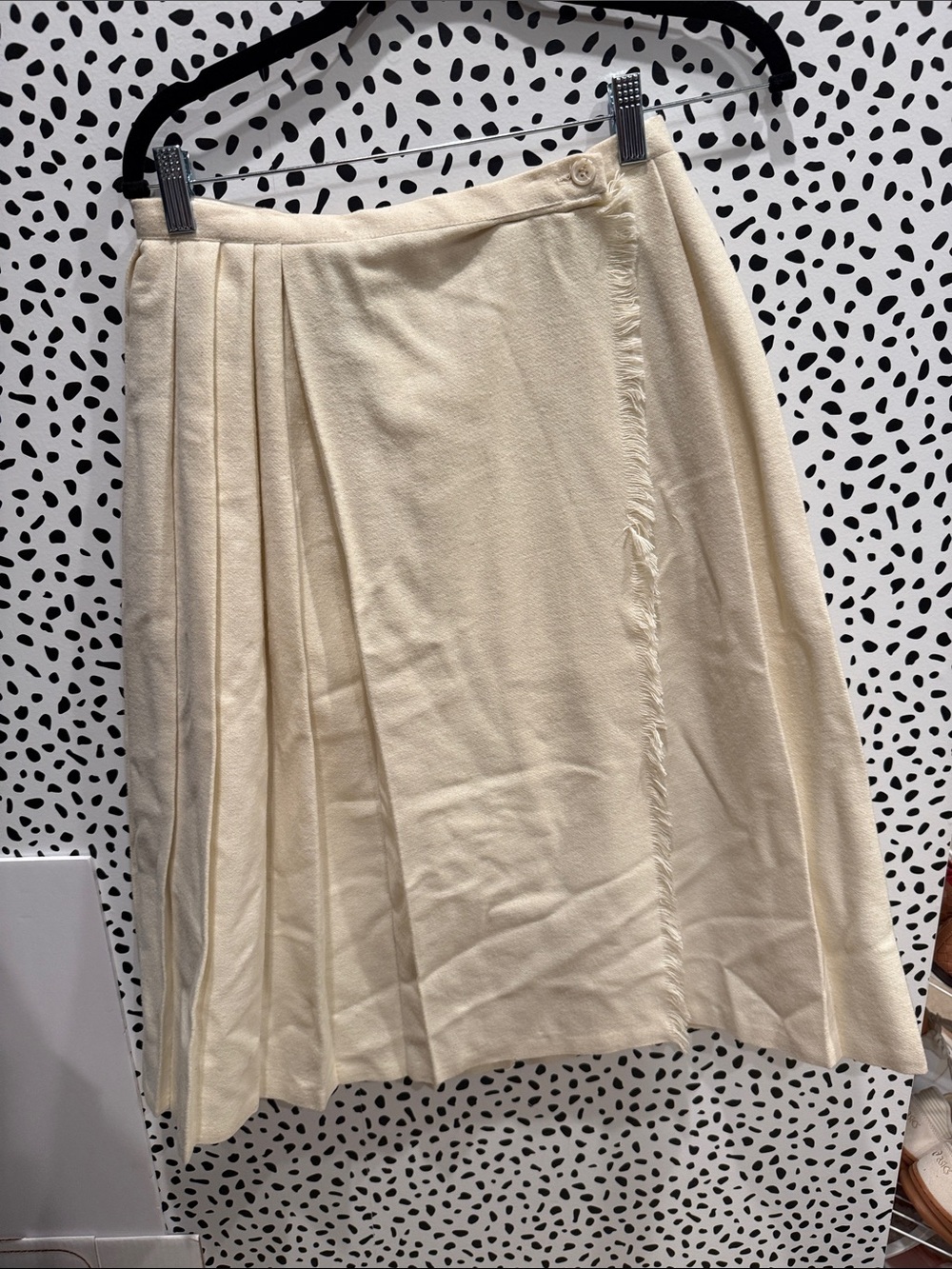 Cream Pleated Wrap Wool Skirt PresentCo Vintage Fringe Western